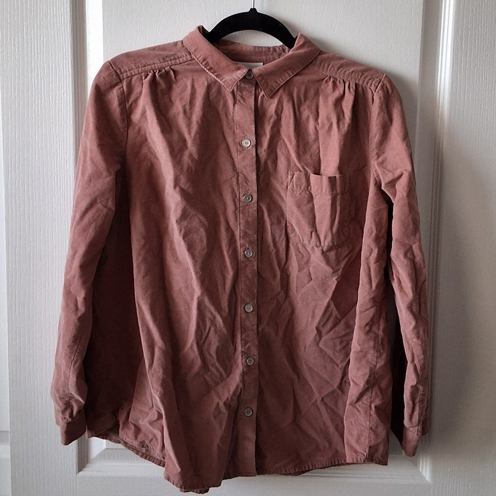*J.Jill Corduroy Top Women Size‎ SP Coral Micro Cord Button Down Mature Prep